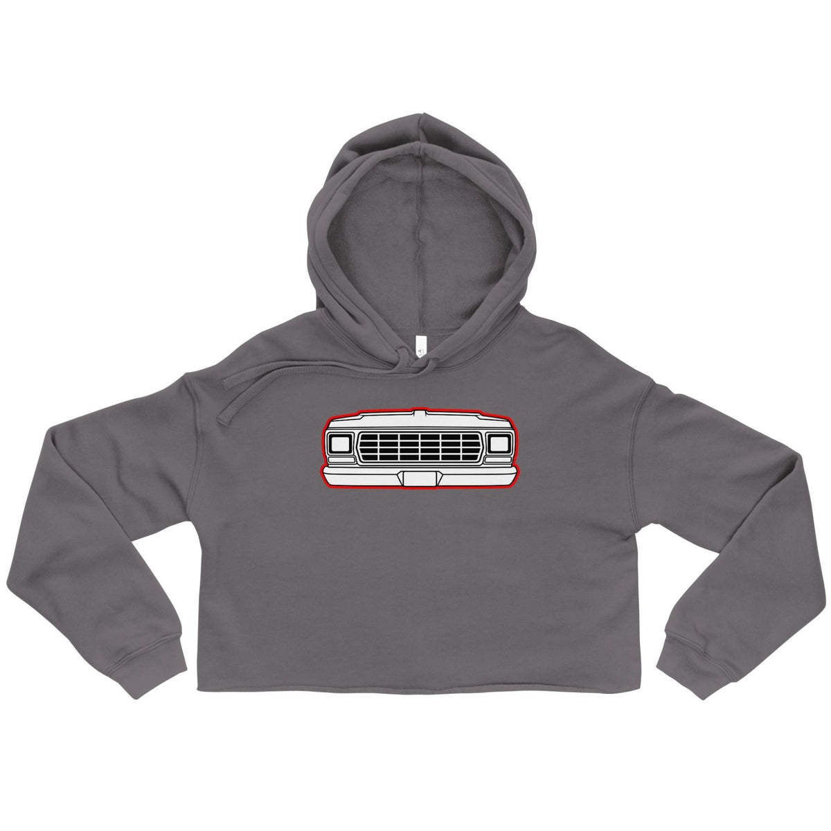 1979 Dentside Red Outline Truck Front Crop Hoodie | Body By Highboy - 1973–1979 Ford Dentside truck gear – Body By Highboy