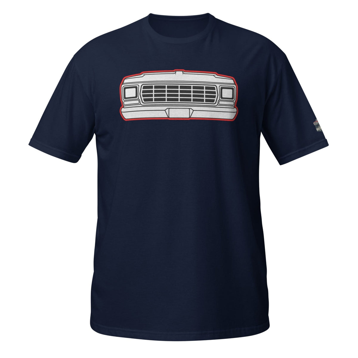 1979 Dentside Red Outline Truck Front T-Shirt | Body By Highboy - 1973–1979 Ford Dentside truck gear – Body By Highboy