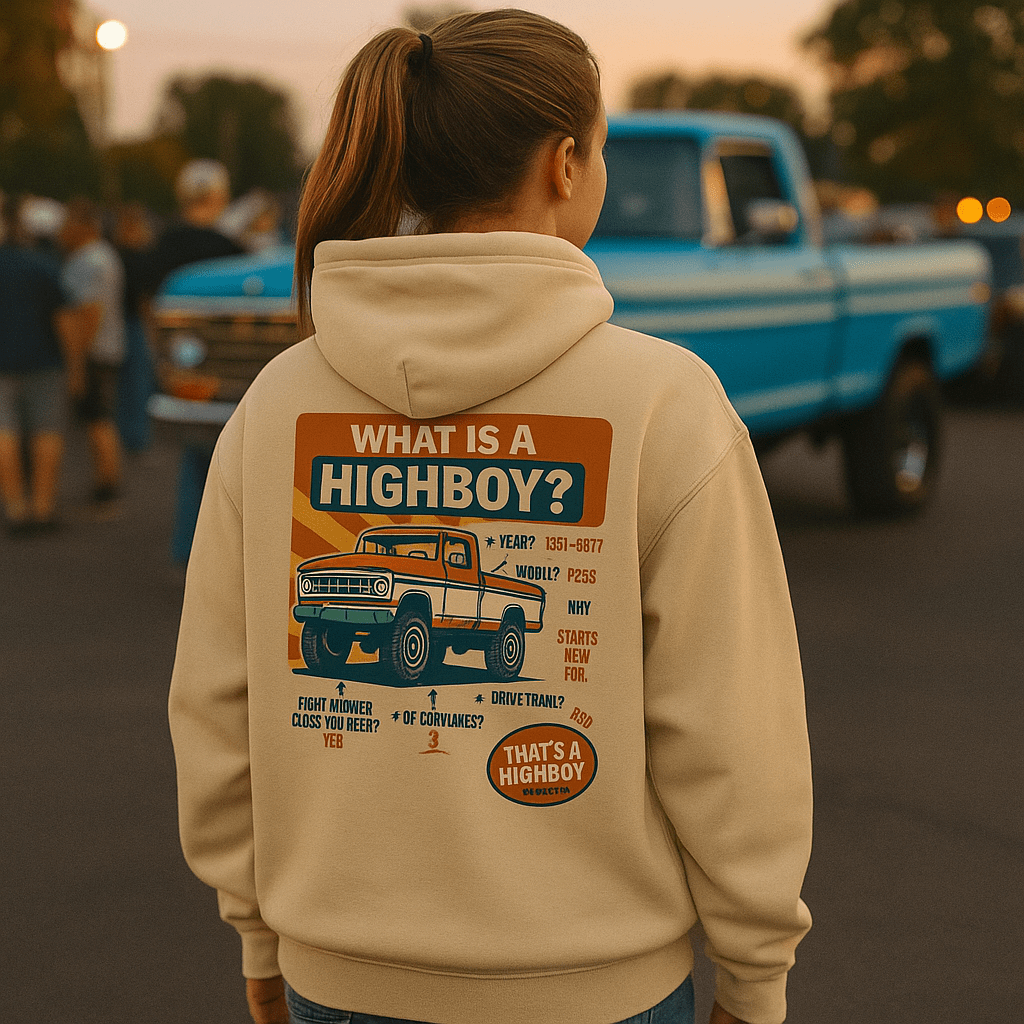 “What is a Highboy?” Hoodie - vintage ford 1967–1979 Highboy, Bumpside, and Dentside truck design – BodyByHighboy