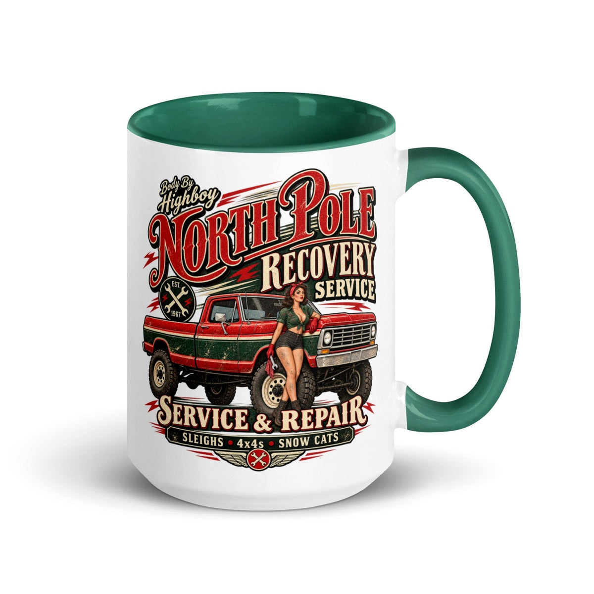 1967 Highboy Bumpside North Pole Recovery Service 15 oz Ceramic Mug | Body By Highboy - vintage ford 1967–1979 Highboy, Bumpside, and Dentside truck design – BodyByHighboy