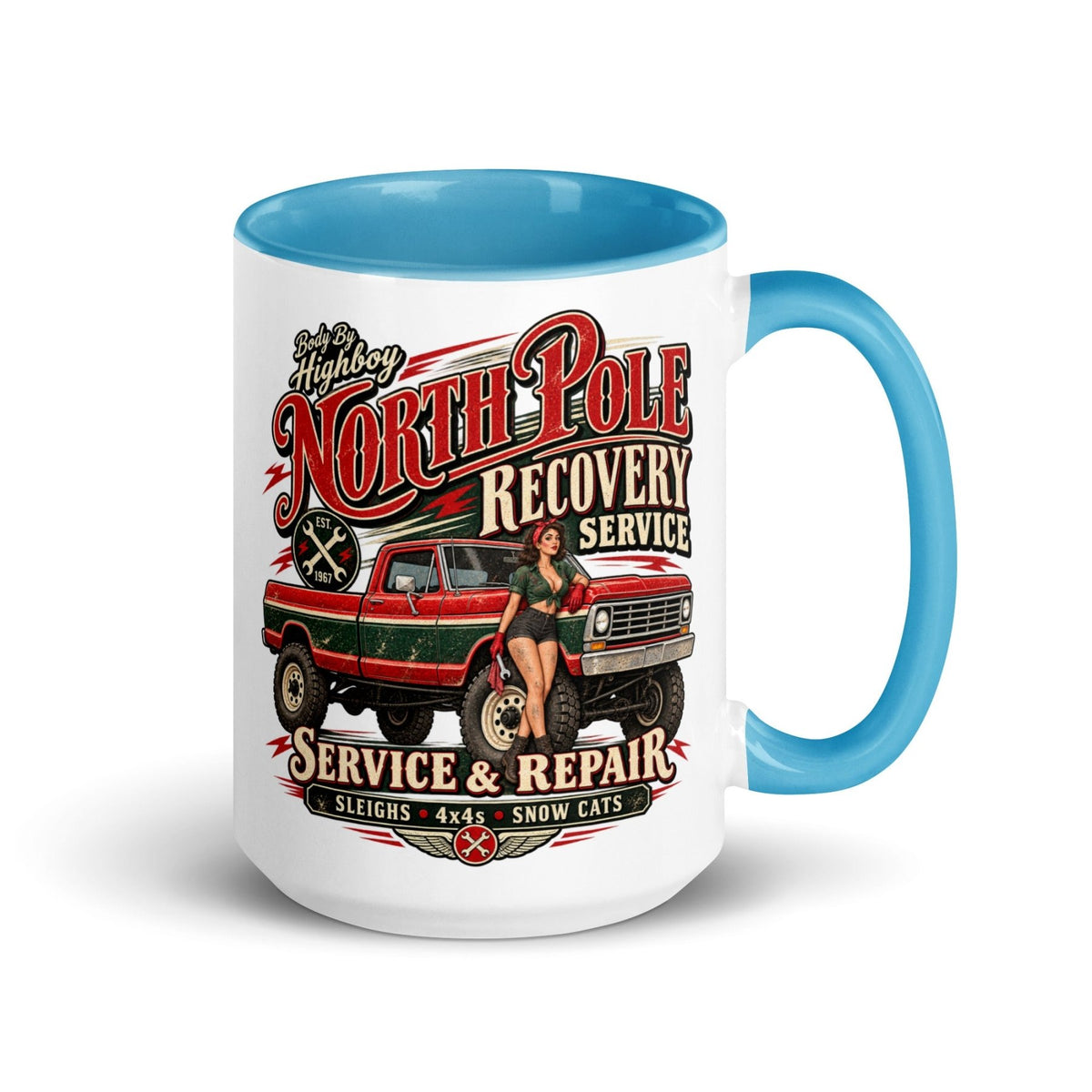 1967 Highboy Bumpside North Pole Recovery Service 15 oz Ceramic Mug | Body By Highboy - vintage ford 1967–1979 Highboy, Bumpside, and Dentside truck design – BodyByHighboy