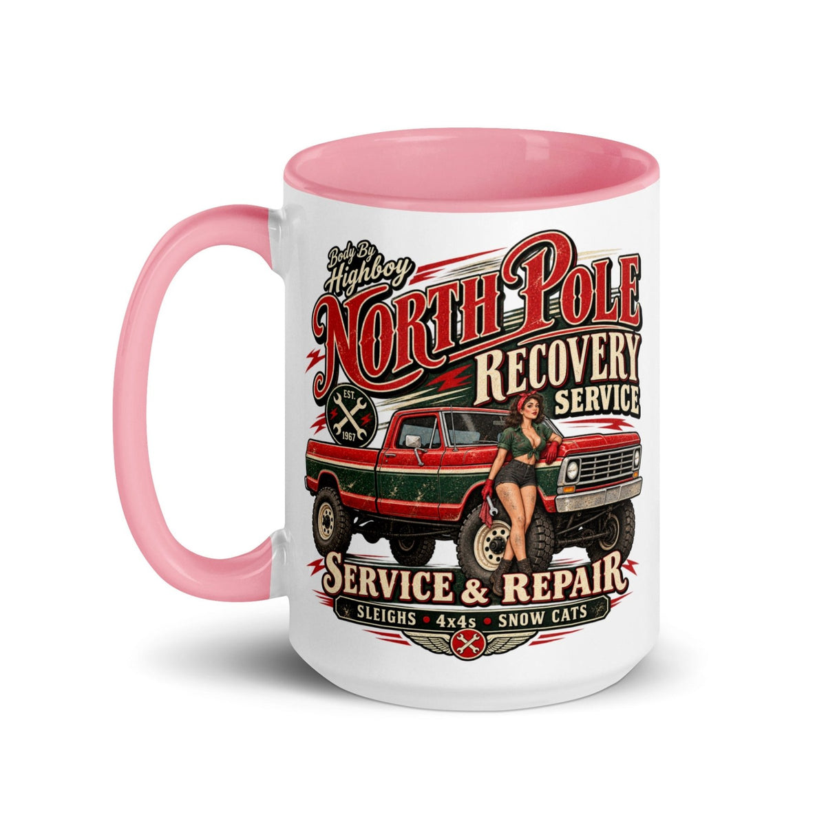 1967 Highboy Bumpside North Pole Recovery Service 15 oz Ceramic Mug | Body By Highboy - vintage ford 1967–1979 Highboy, Bumpside, and Dentside truck design – BodyByHighboy