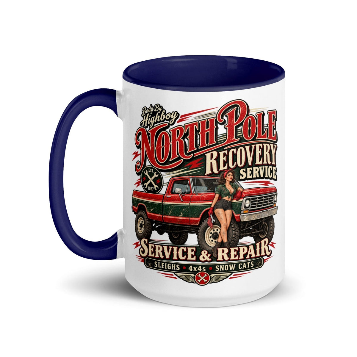 1967 Highboy Bumpside North Pole Recovery Service 15 oz Ceramic Mug | Body By Highboy - vintage ford 1967–1979 Highboy, Bumpside, and Dentside truck design – BodyByHighboy