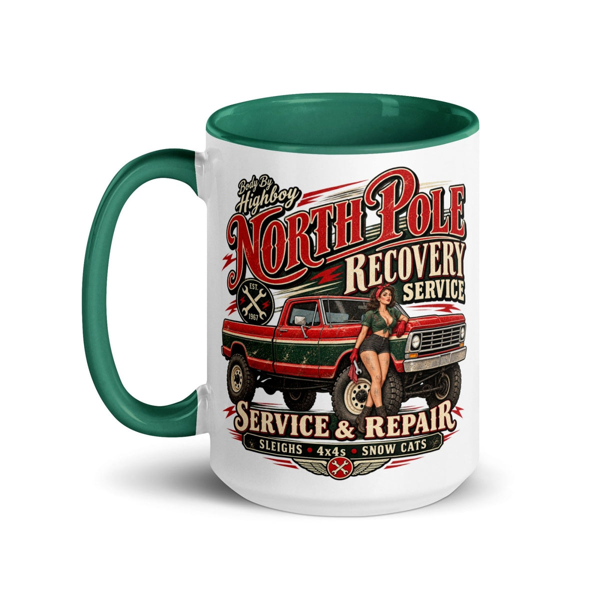 1967 Highboy Bumpside North Pole Recovery Service 15 oz Ceramic Mug | Body By Highboy - vintage ford 1967–1979 Highboy, Bumpside, and Dentside truck design – BodyByHighboy