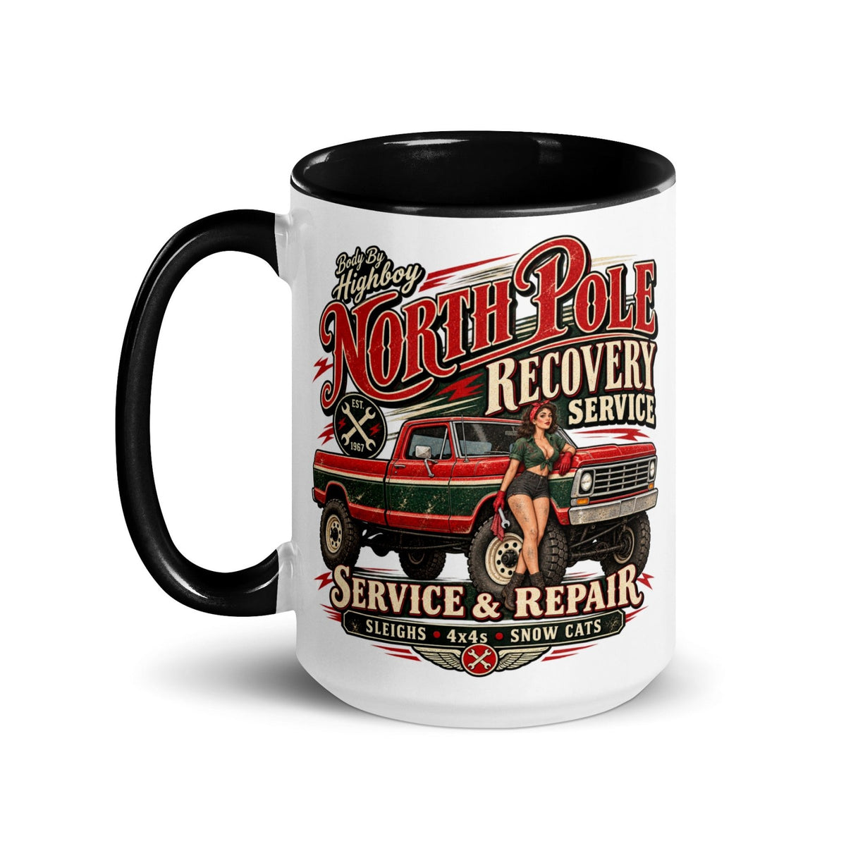 1967 Highboy Bumpside North Pole Recovery Service 15 oz Ceramic Mug | Body By Highboy - vintage ford 1967–1979 Highboy, Bumpside, and Dentside truck design – BodyByHighboy