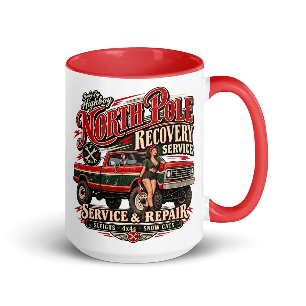 1967 Highboy Bumpside North Pole Recovery Service 15 oz Ceramic Mug | Body By Highboy - vintage ford 1967–1979 Highboy, Bumpside, and Dentside truck design – BodyByHighboy