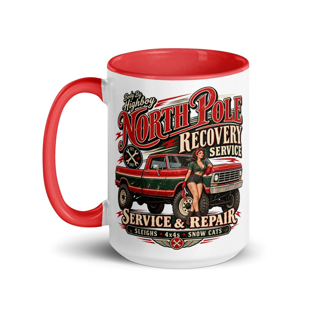 1967 Highboy Bumpside North Pole Recovery Service 15 oz Ceramic Mug | Body By Highboy - vintage ford 1967–1979 Highboy, Bumpside, and Dentside truck design – BodyByHighboy