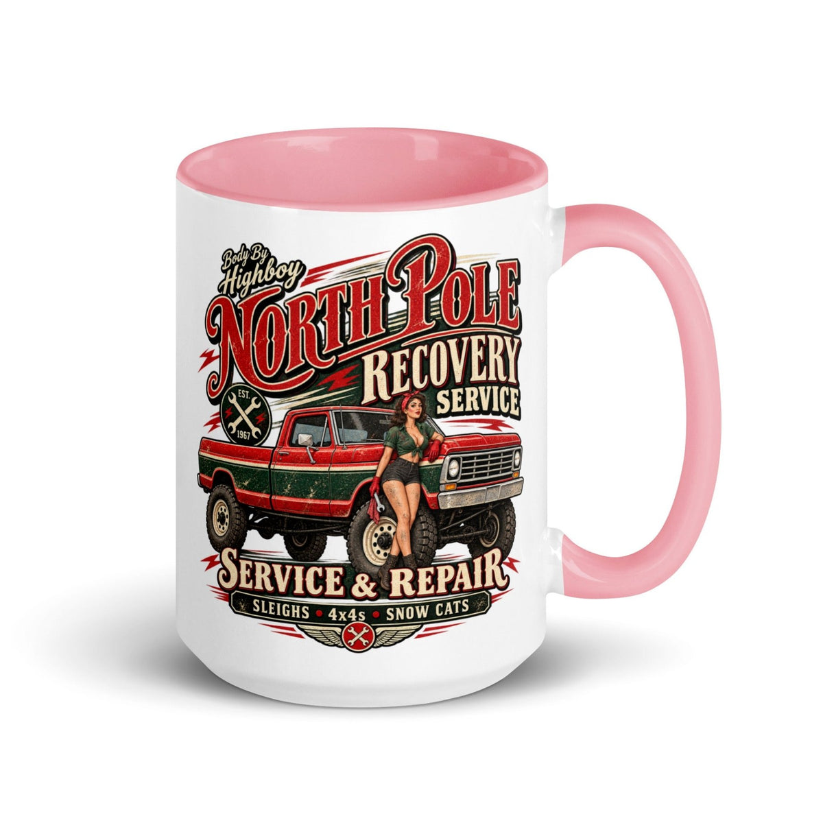 1967 Highboy Bumpside North Pole Recovery Service 15 oz Ceramic Mug | Body By Highboy - vintage ford 1967–1979 Highboy, Bumpside, and Dentside truck design – BodyByHighboy