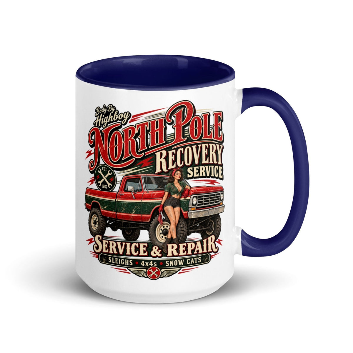 1967 Highboy Bumpside North Pole Recovery Service 15 oz Ceramic Mug | Body By Highboy - vintage ford 1967–1979 Highboy, Bumpside, and Dentside truck design – BodyByHighboy