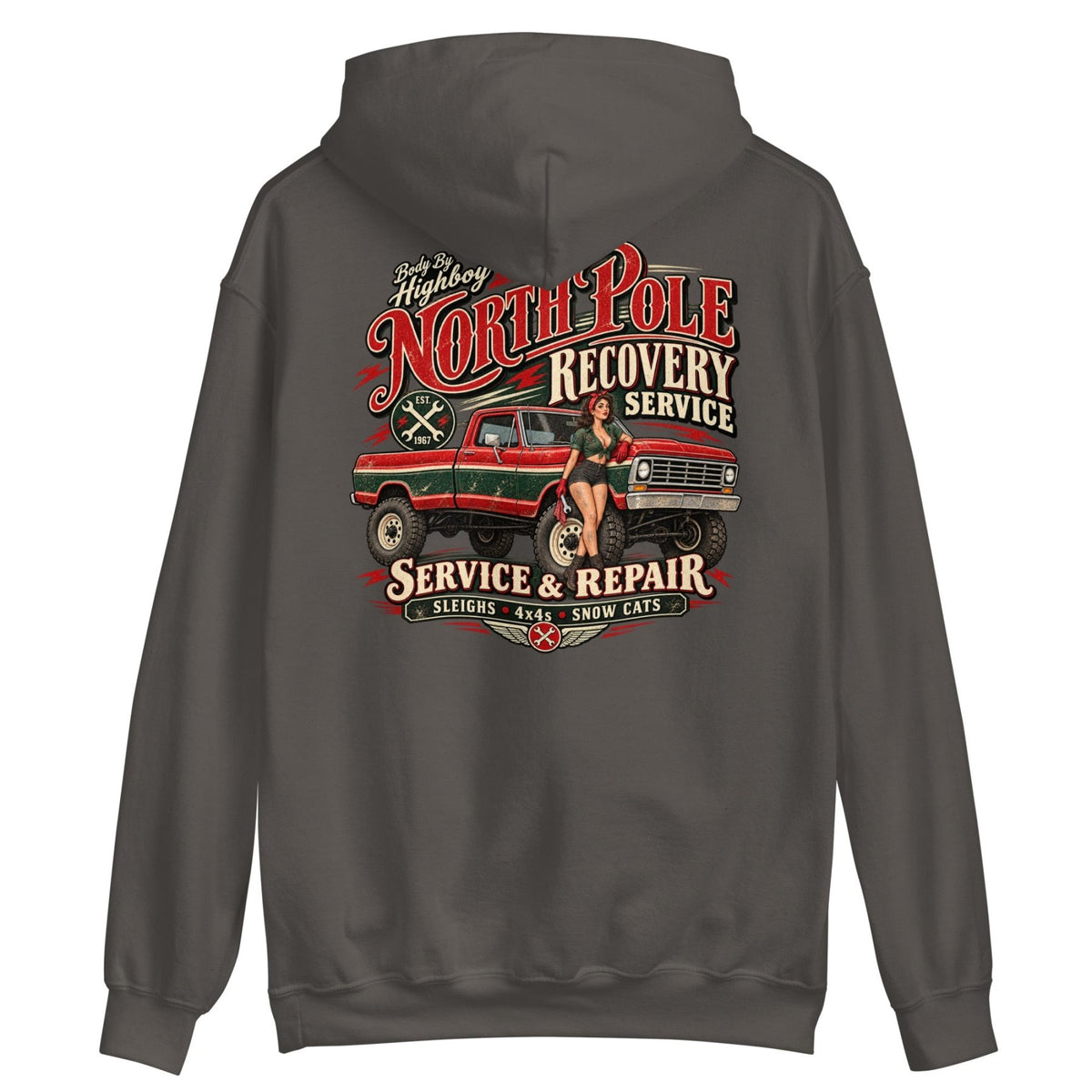 1967 Highboy Bumpside North Pole Recovery Service Hoodie | Body By Highboy - vintage ford 1967–1979 Highboy, Bumpside, and Dentside truck design – BodyByHighboy