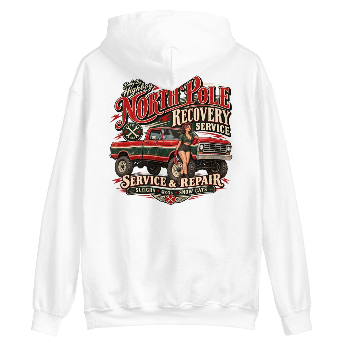 1967 Highboy Bumpside North Pole Recovery Service Hoodie | Body By Highboy - vintage ford 1967–1979 Highboy, Bumpside, and Dentside truck design – BodyByHighboy