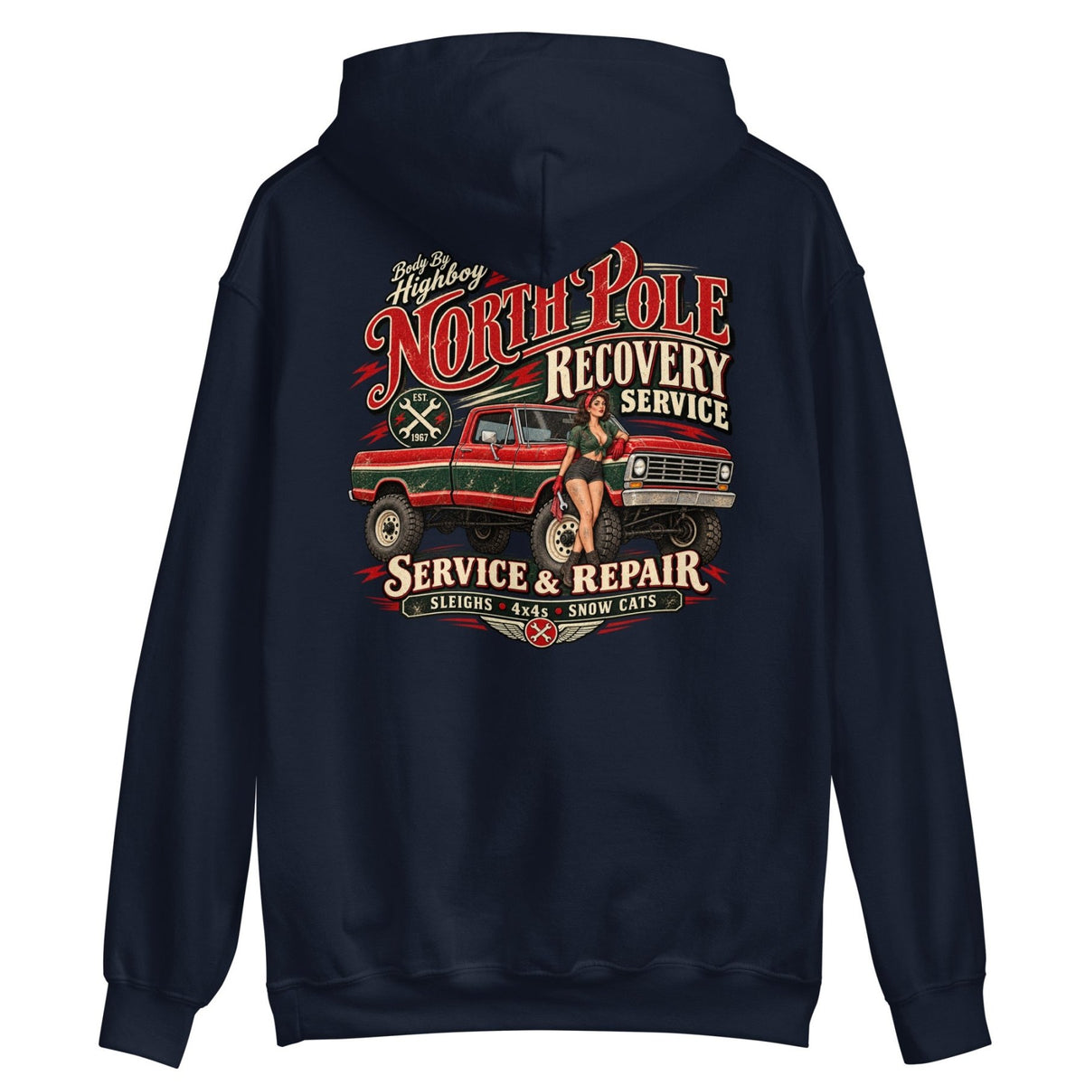 1967 Highboy Bumpside North Pole Recovery Service Hoodie | Body By Highboy - vintage ford 1967–1979 Highboy, Bumpside, and Dentside truck design – BodyByHighboy