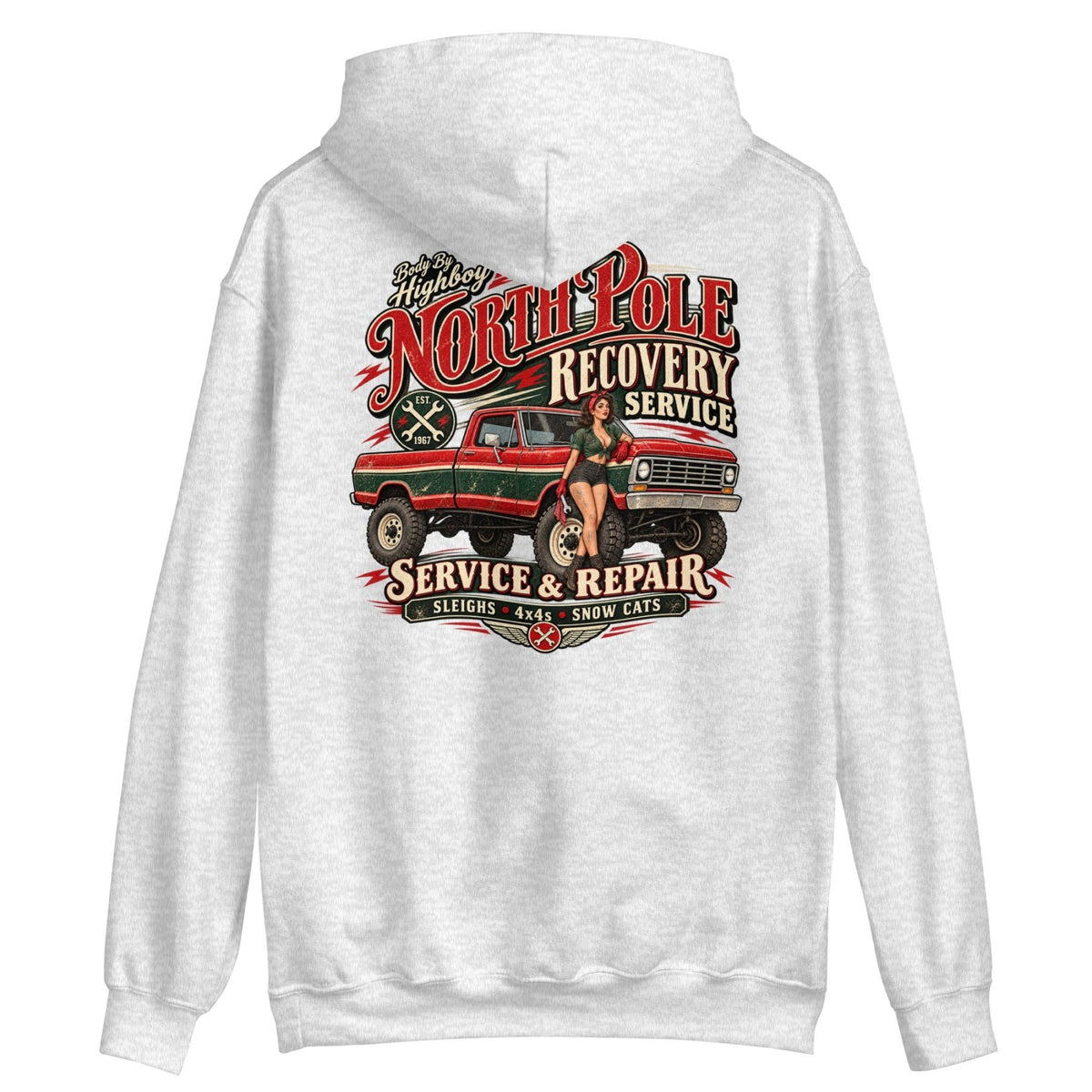 1967 Highboy Bumpside North Pole Recovery Service Hoodie | Body By Highboy - vintage ford 1967–1979 Highboy, Bumpside, and Dentside truck design – BodyByHighboy