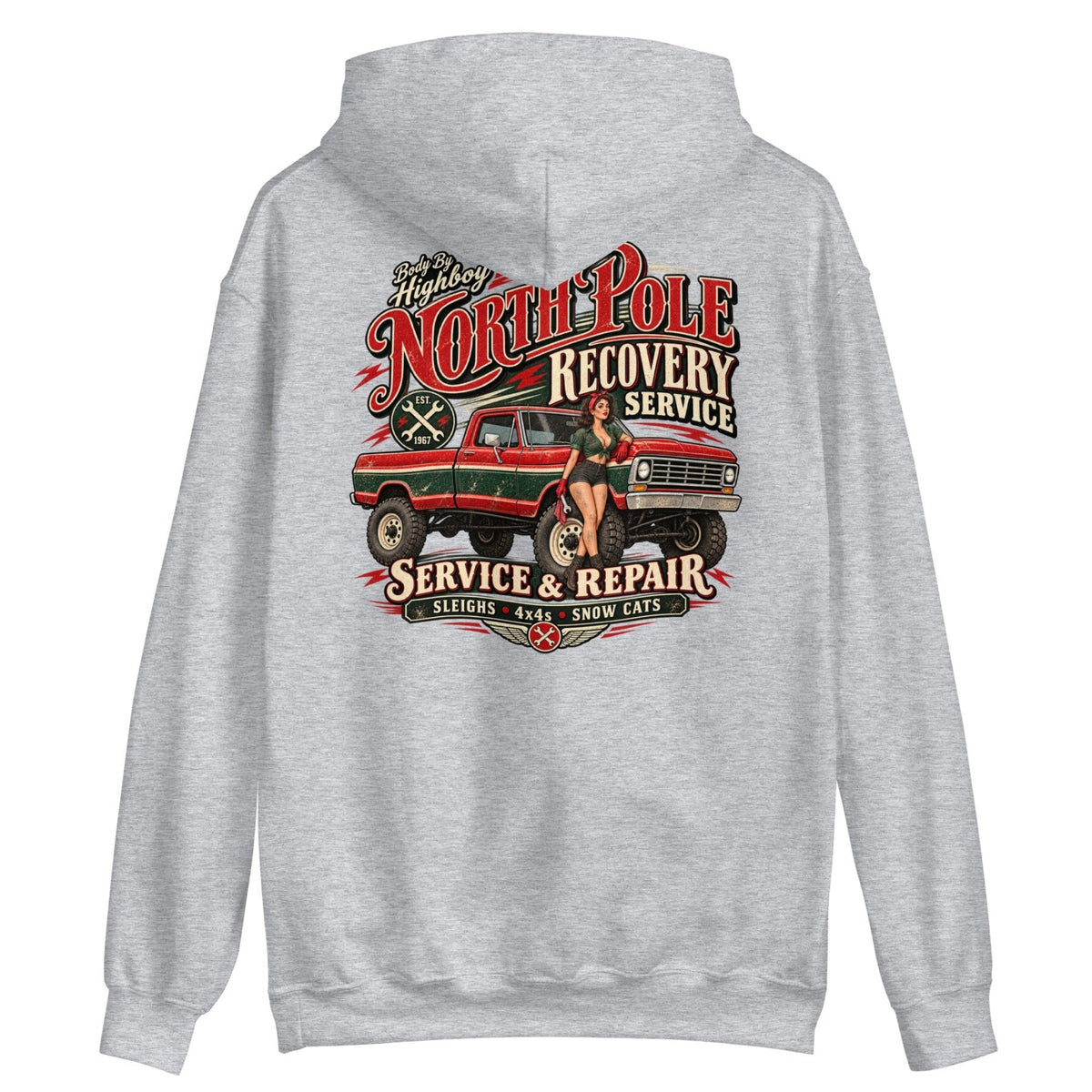 1967 Highboy Bumpside North Pole Recovery Service Hoodie | Body By Highboy - vintage ford 1967–1979 Highboy, Bumpside, and Dentside truck design – BodyByHighboy