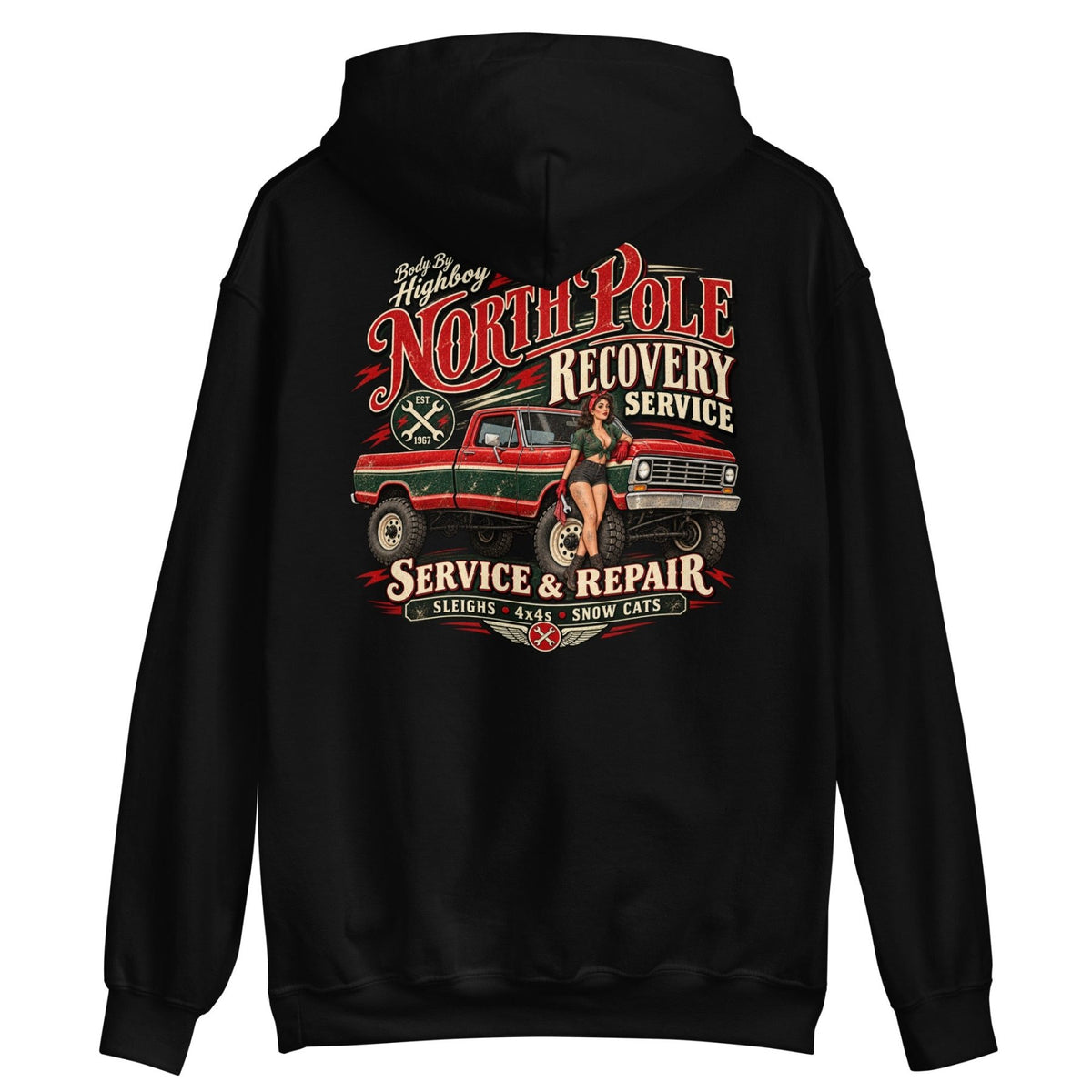 1967 Highboy Bumpside North Pole Recovery Service Hoodie | Body By Highboy - vintage ford 1967–1979 Highboy, Bumpside, and Dentside truck design – BodyByHighboy