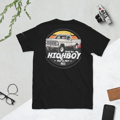 Body By Highboy T-shirt with the distressed vintage pickup badge labeled 1967–1977.