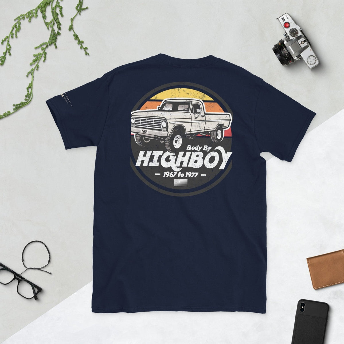 Body By Highboy T-shirt with the distressed vintage pickup badge labeled 1967–1977.