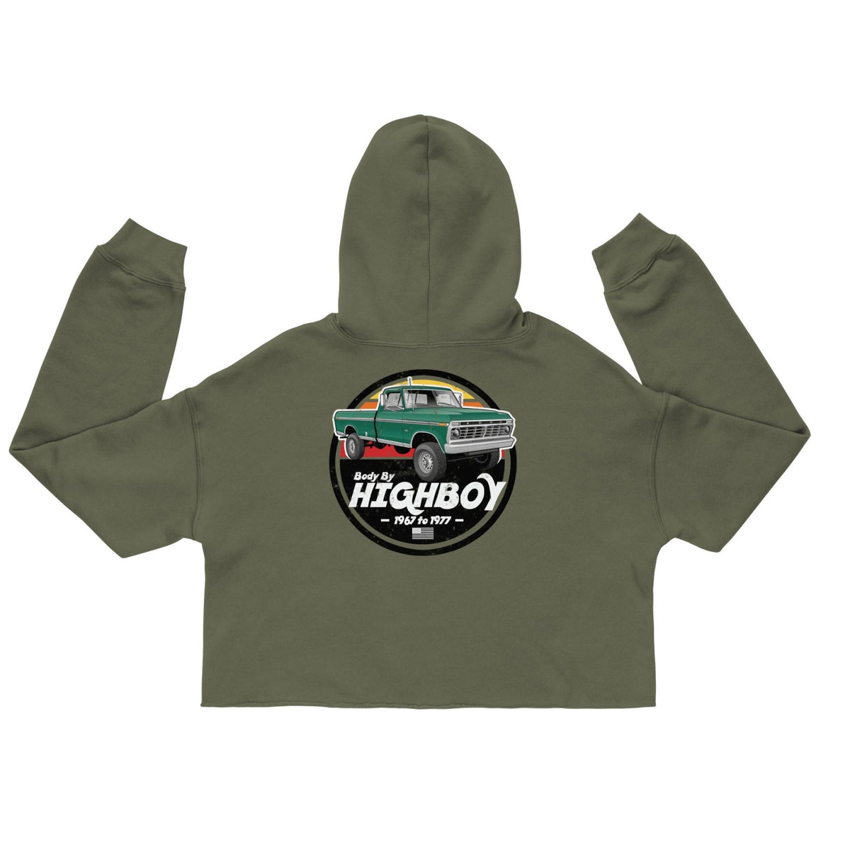 1973–1975 Dentside Highboy Green Distressed Crop Hoodie | Body By Highboy - vintage ford 1967–1979 Highboy, Bumpside, and Dentside truck design – BodyByHighboy