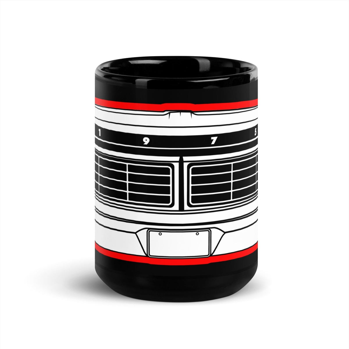 1975 Dentside Red Outline Truck Front 15 oz Black Ceramic Mug | Body By Highboy - vintage ford 1967–1979 Highboy, Bumpside, and Dentside truck design – BodyByHighboy
