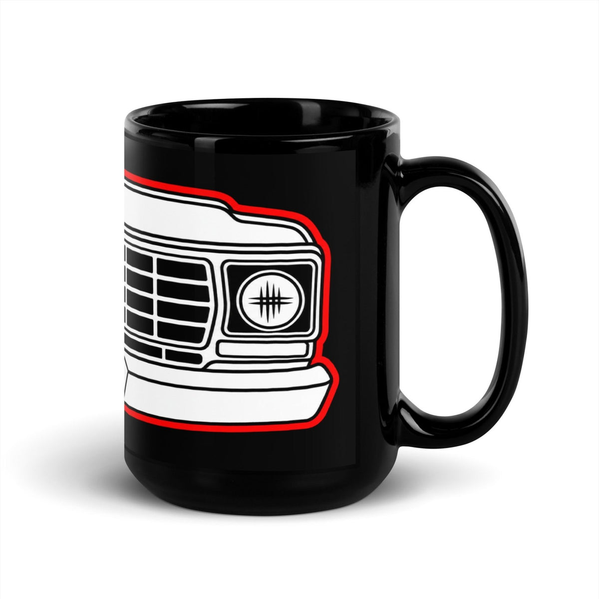 1978 Dentside Red Outline Truck Front 15 oz Black Ceramic Mug | Body By Highboy - 1973–1979 Ford Dentside truck gear – Body By Highboy