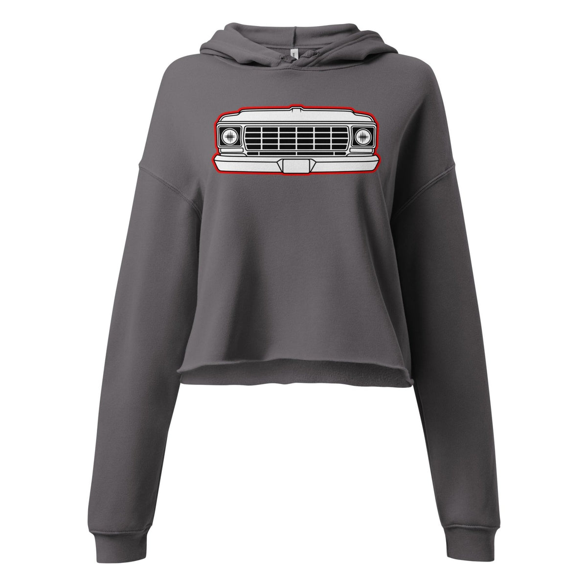 1978 Dentside Red Outline Truck Front Crop Hoodie | Body By Highboy - 1973–1979 Ford Dentside truck gear – Body By Highboy