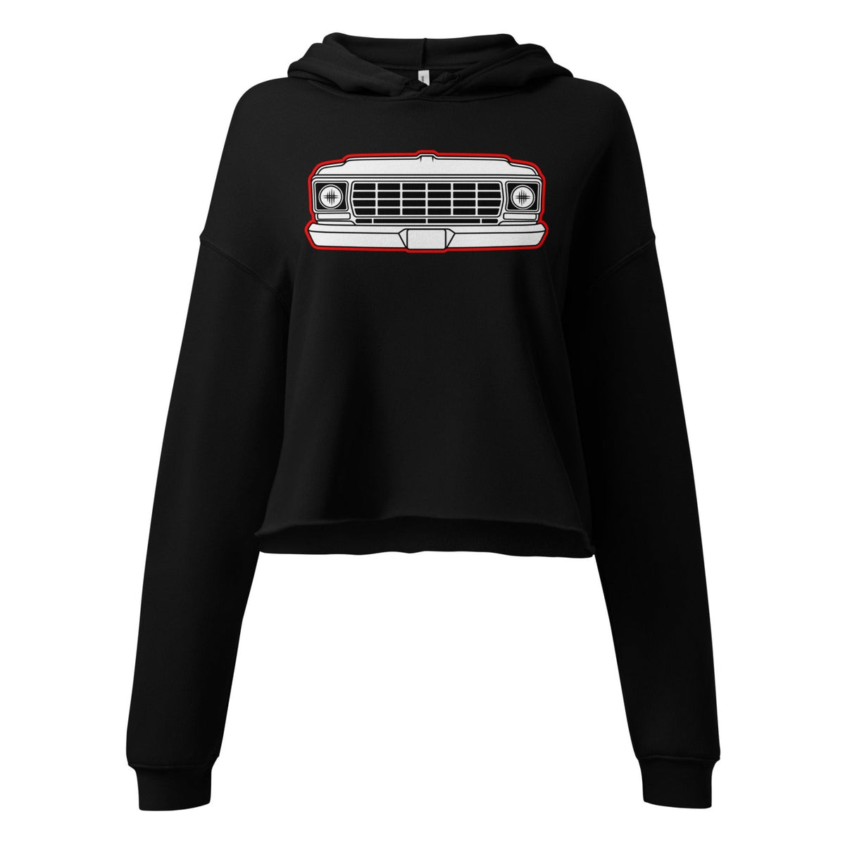 1978 Dentside Red Outline Truck Front Crop Hoodie | Body By Highboy - 1973–1979 Ford Dentside truck gear – Body By Highboy