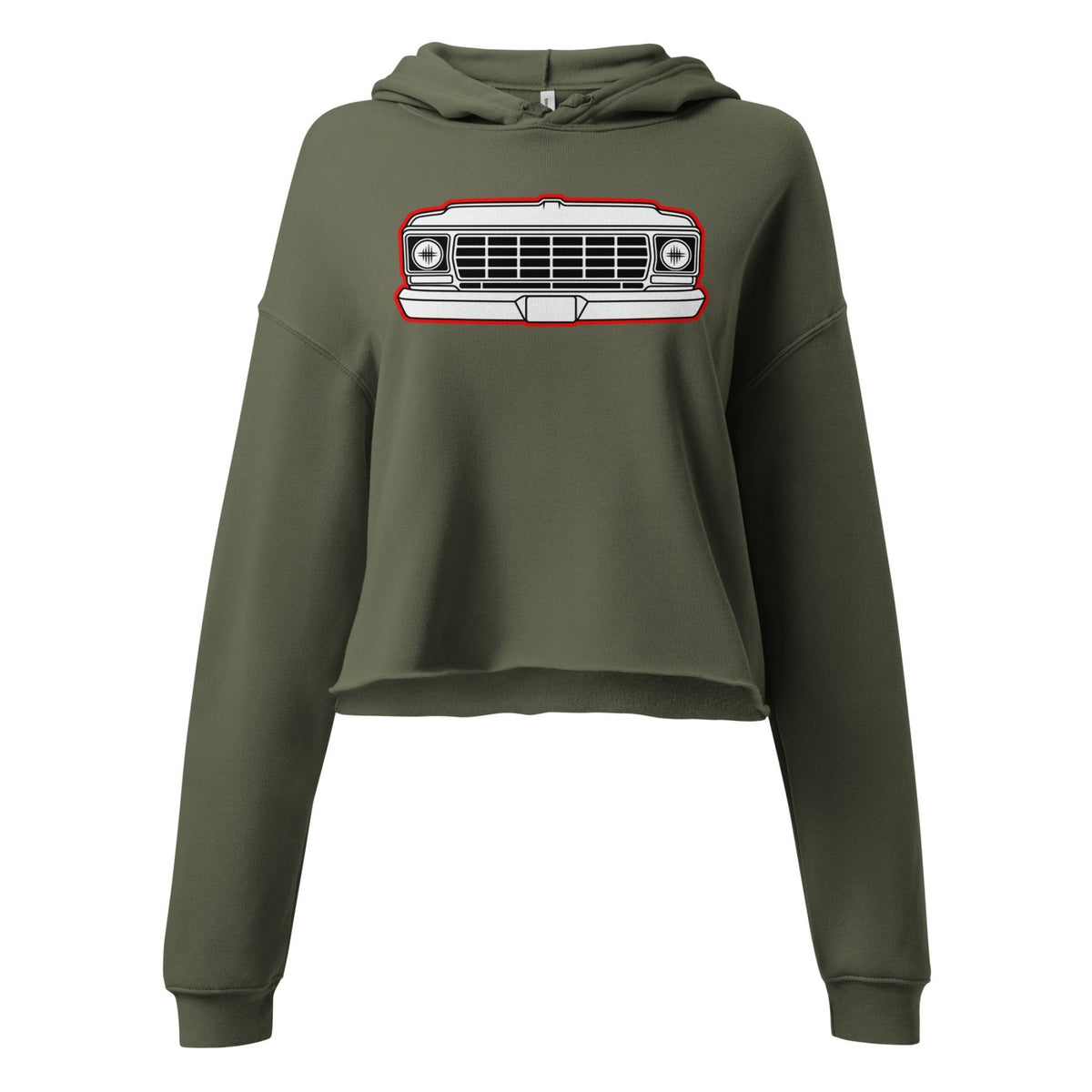 1978 Dentside Red Outline Truck Front Crop Hoodie | Body By Highboy - 1973–1979 Ford Dentside truck gear – Body By Highboy