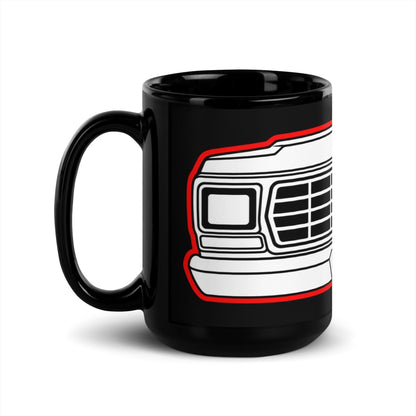 1979 Dentside Red Outline Truck Front 15 oz Black Ceramic Mug | Body By Highboy - 1973–1979 Ford Dentside truck gear – Body By Highboy