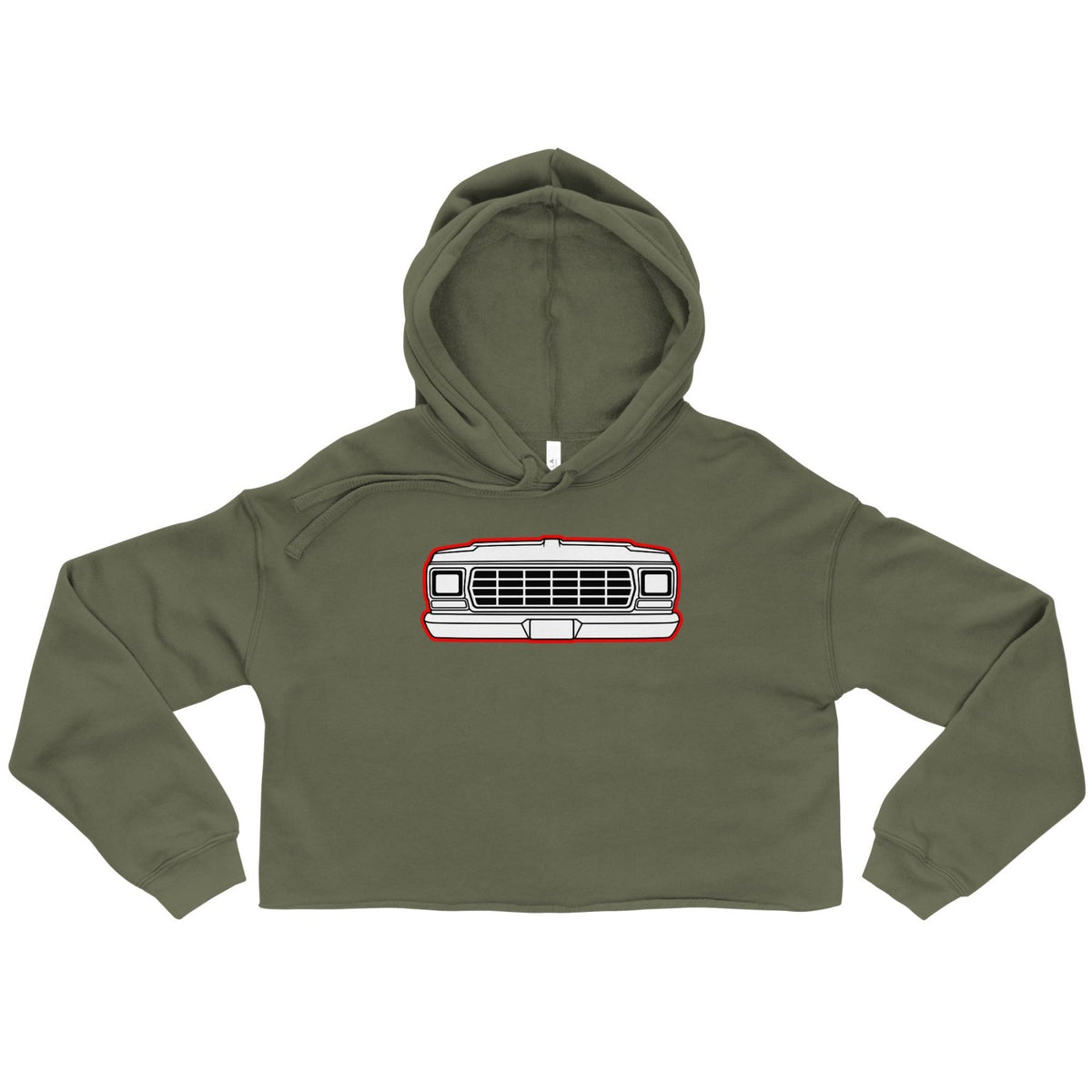 1979 Dentside Red Outline Truck Front Crop Hoodie | Body By Highboy - 1973–1979 Ford Dentside truck gear – Body By Highboy