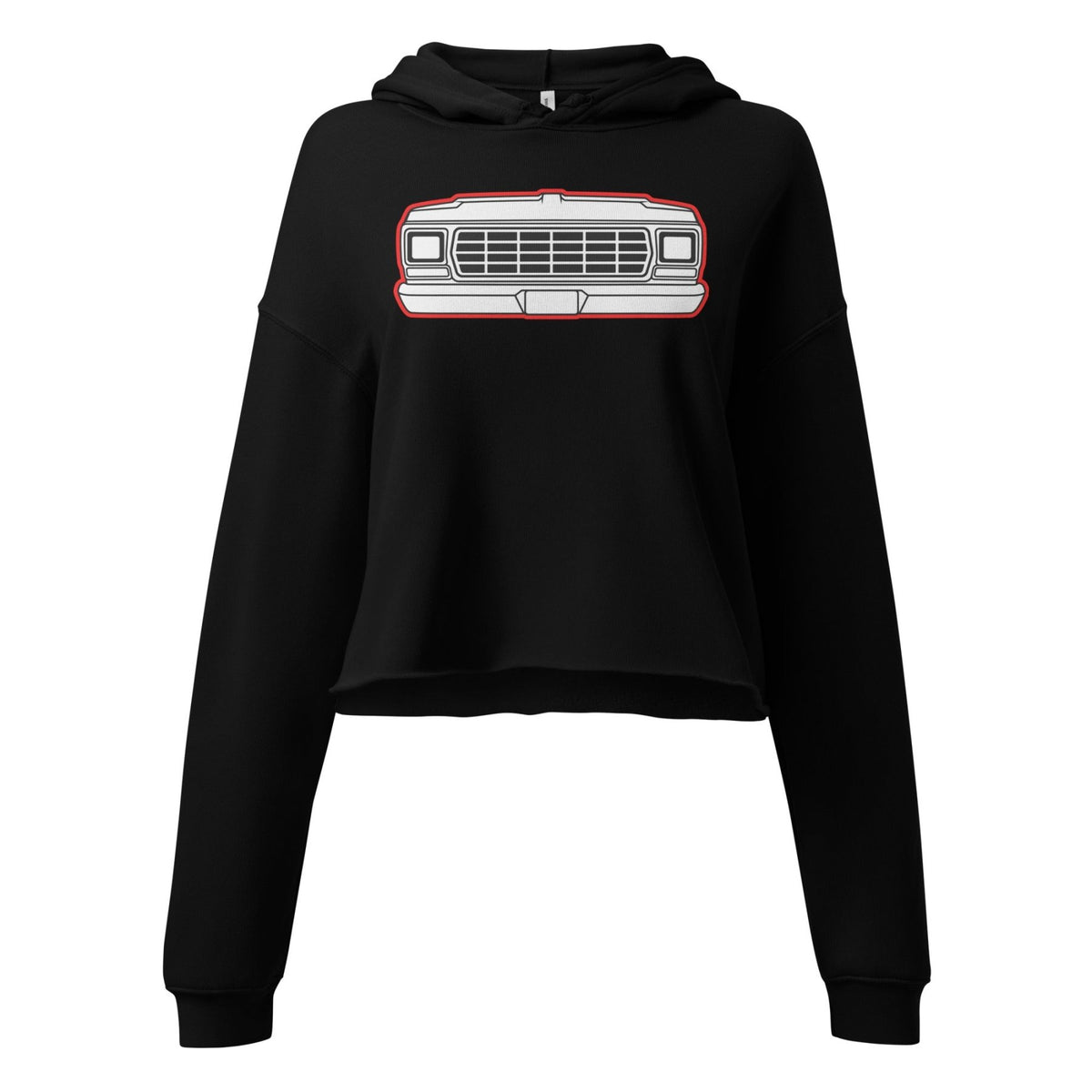 1979 Dentside Red Outline Truck Front Crop Hoodie | Body By Highboy - 1973–1979 Ford Dentside truck gear – Body By Highboy
