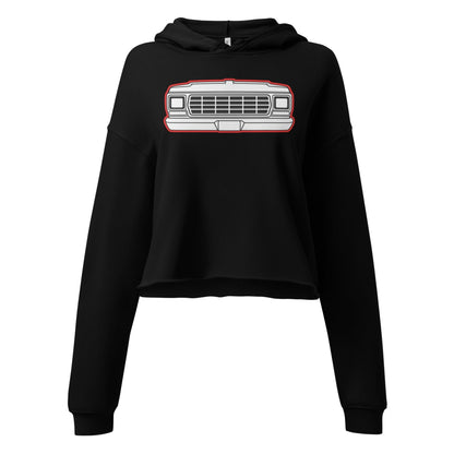 1979 Dentside Red Outline Truck Front Crop Hoodie | Body By Highboy - 1973–1979 Ford Dentside truck gear – Body By Highboy