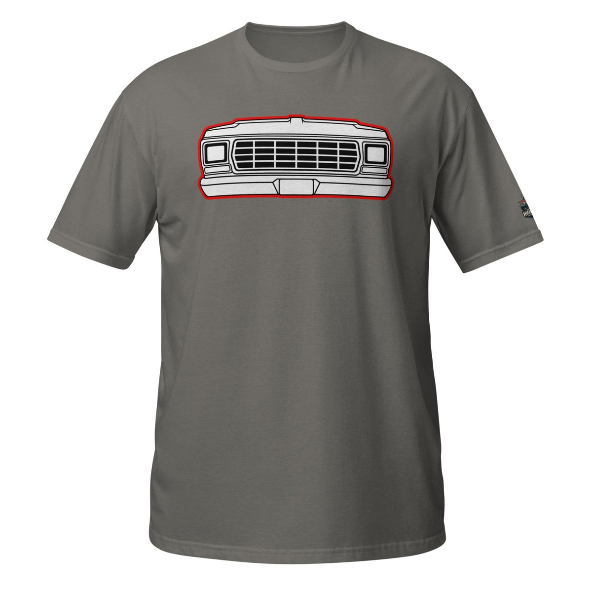 1979 Dentside Red Outline Truck Front T-Shirt | Body By Highboy - 1973–1979 Ford Dentside truck gear – Body By Highboy