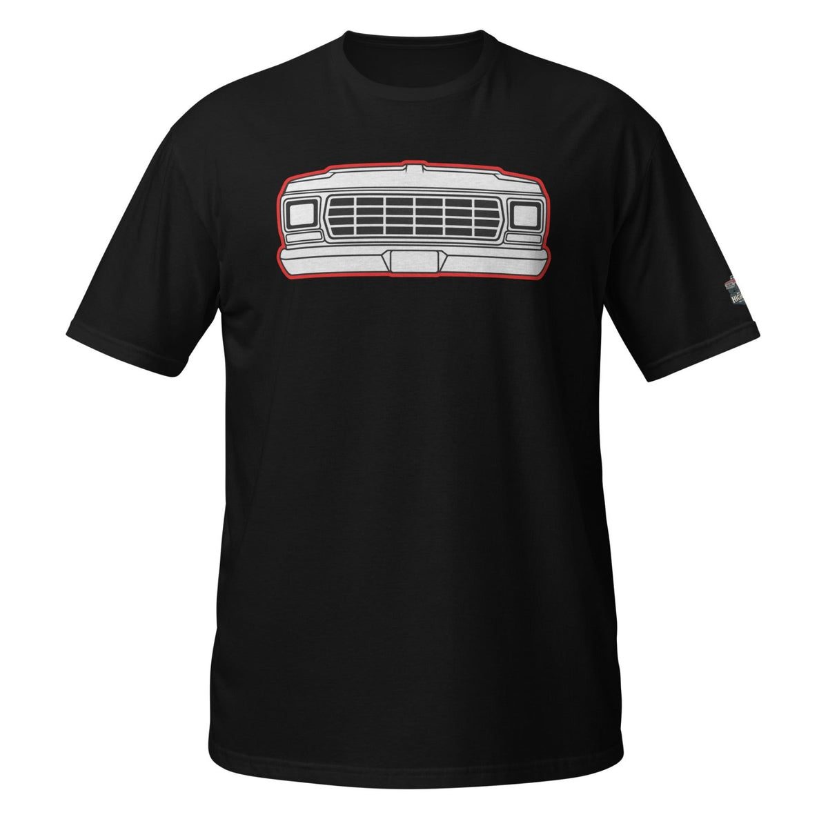 1979 Dentside Red Outline Truck Front T-Shirt | Body By Highboy - 1973–1979 Ford Dentside truck gear – Body By Highboy