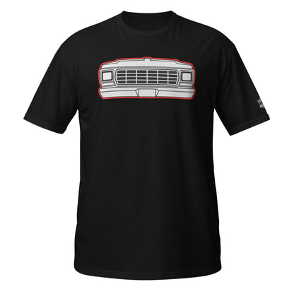 1979 Dentside Red Outline Truck Front T-Shirt | Body By Highboy - 1973–1979 Ford Dentside truck gear – Body By Highboy