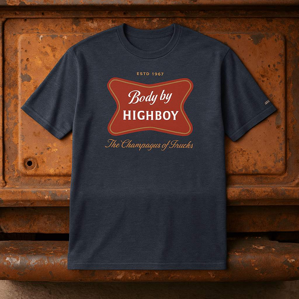 “Champagne of Trucks” T-Shirt - vintage ford 1967–1979 Highboy, Bumpside, and Dentside truck design – BodyByHighboy