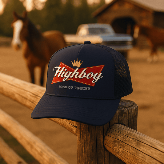 "King Of Trucks" Foam Trucker Hat - vintage ford 1967–1979 Highboy, Bumpside, and Dentside truck design – BodyByHighboy