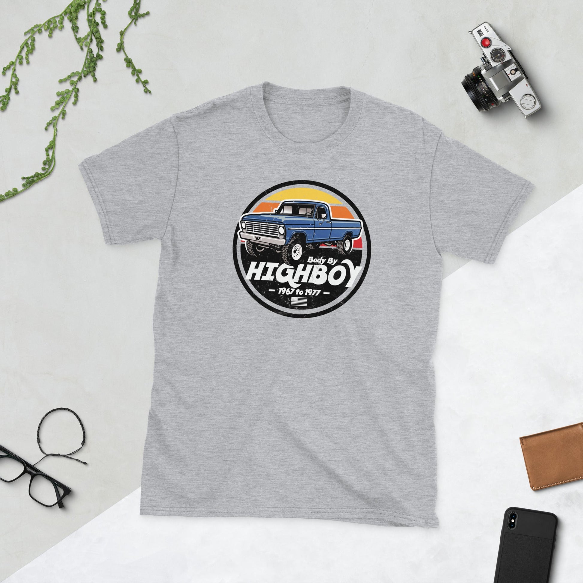 1967 / Blue / Original Body By Highboy T-Shirt (Distressed Design) - BodyByHighboy Ford F250 Highboy Bumpside Dentside